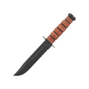 Full-size USMC Fighting Knife, 7" Serrated Blade, Leather Sheath