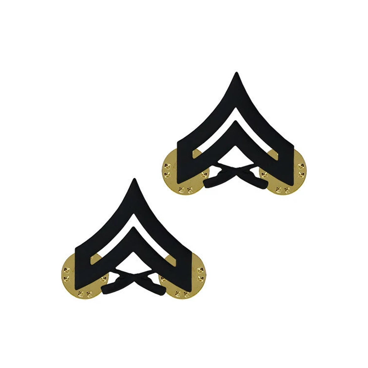 Marine Corps Chevron: Corporal – black metal, solid brass