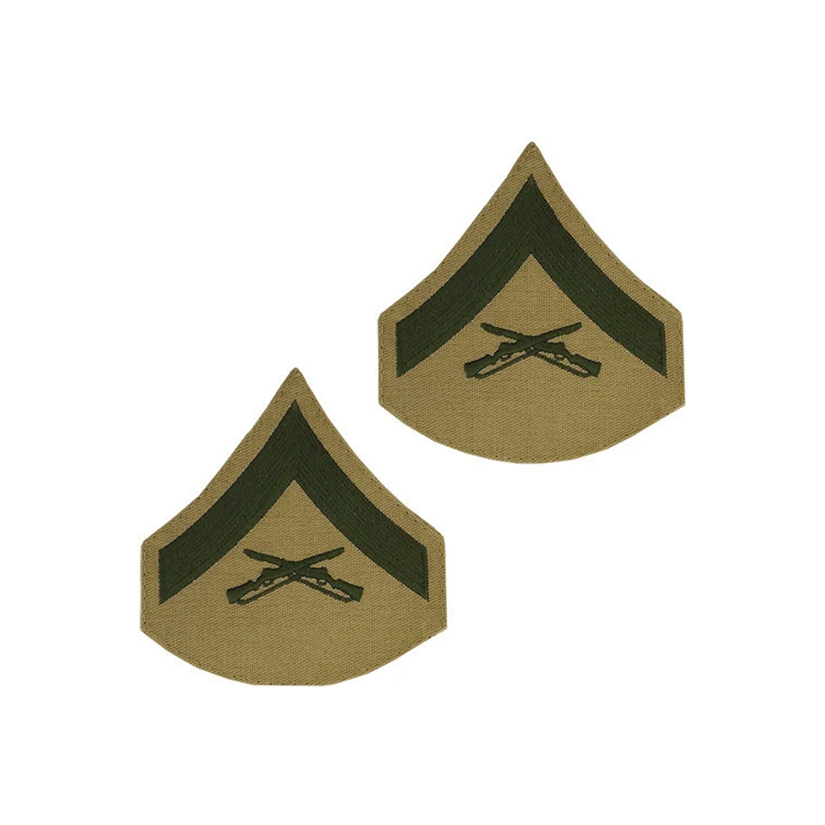 Marine Corps Chevron: Lance Corporal – green embroidered on khaki, male